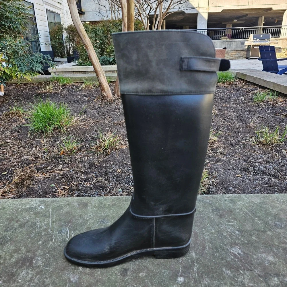 Naot Women Rain Boots 7 Black Grey Equestrian Tall‎ Riding Waterproof Minimal
